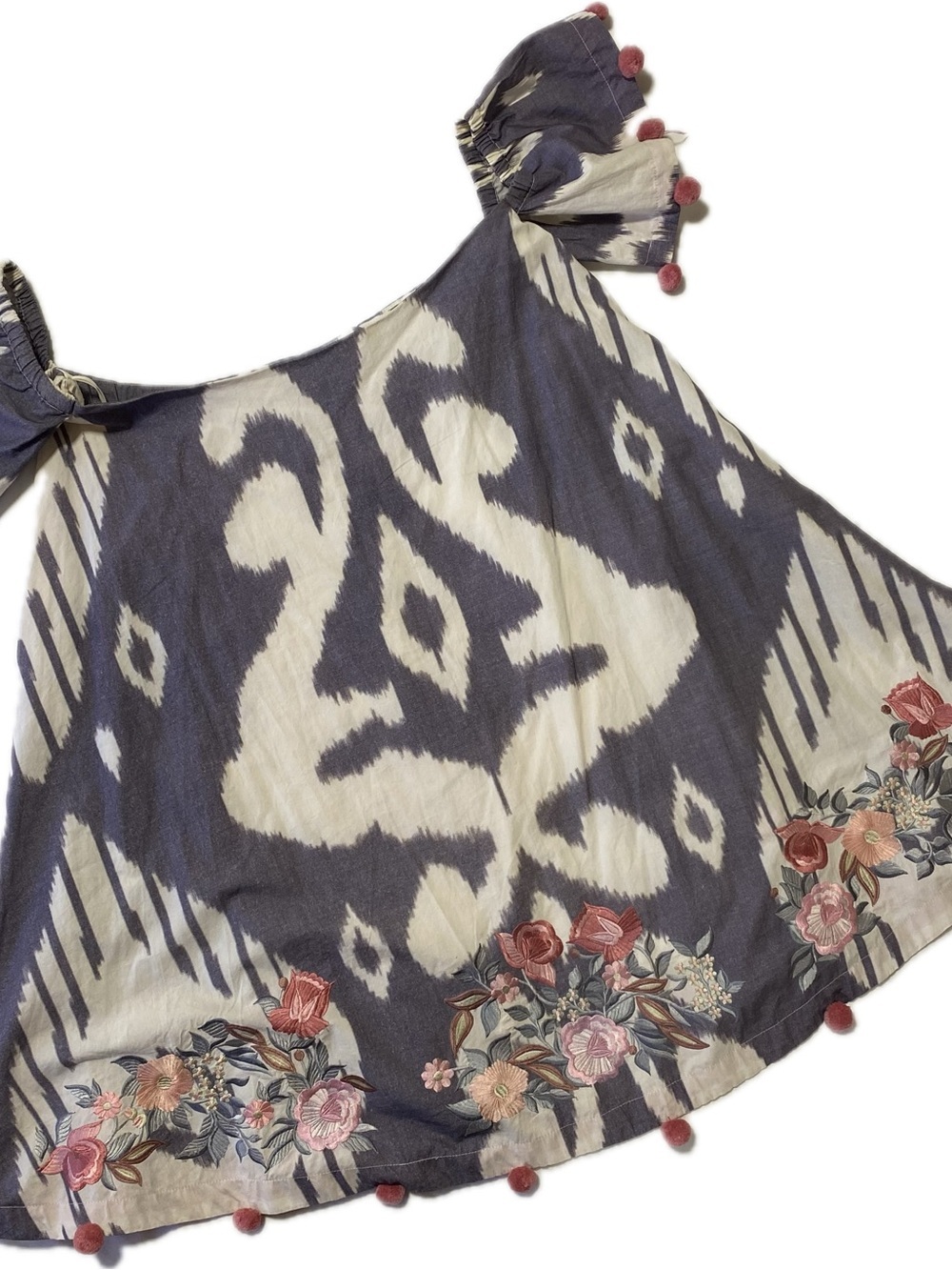Floral Pom-Pom Navy and Cream Printed Off-Shoulder Camisole